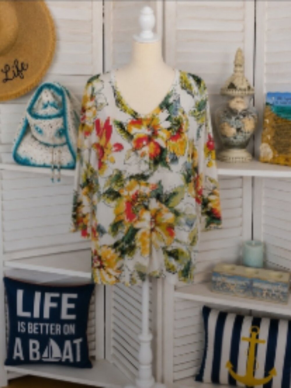 Grace Elements Cream Floral V-Neck Cardigan Size 1X